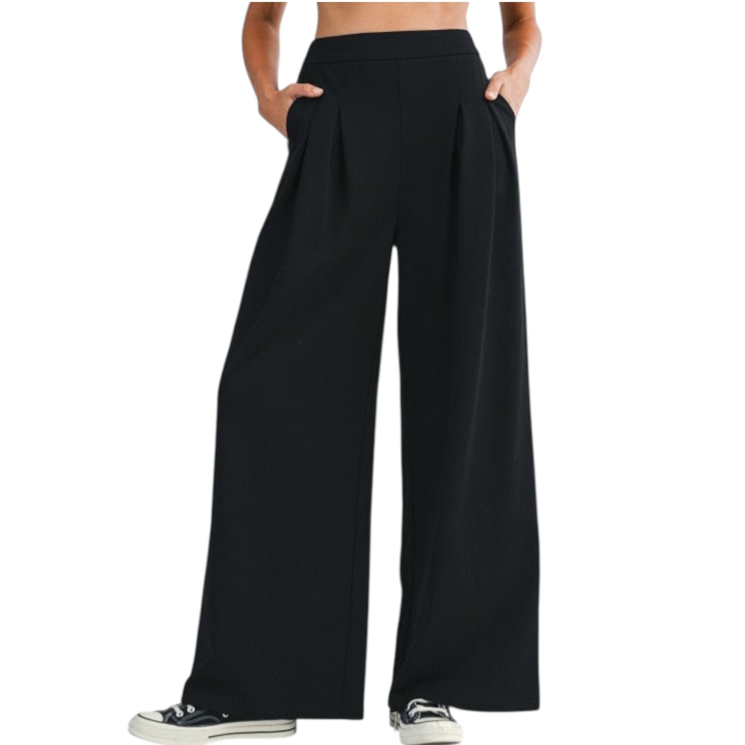 Pleated Wide Leg Sweatpants – Black & Grey Lounge Pants – Alicia
