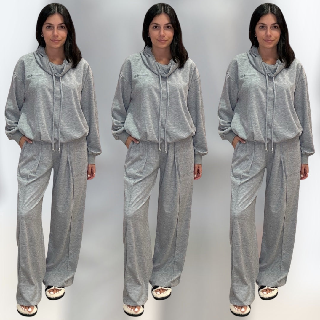 Heather Grey Wide-Leg Pleated Lounge Pants – Alicia