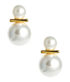 Pair of pearl earrings with gold bars on a white background