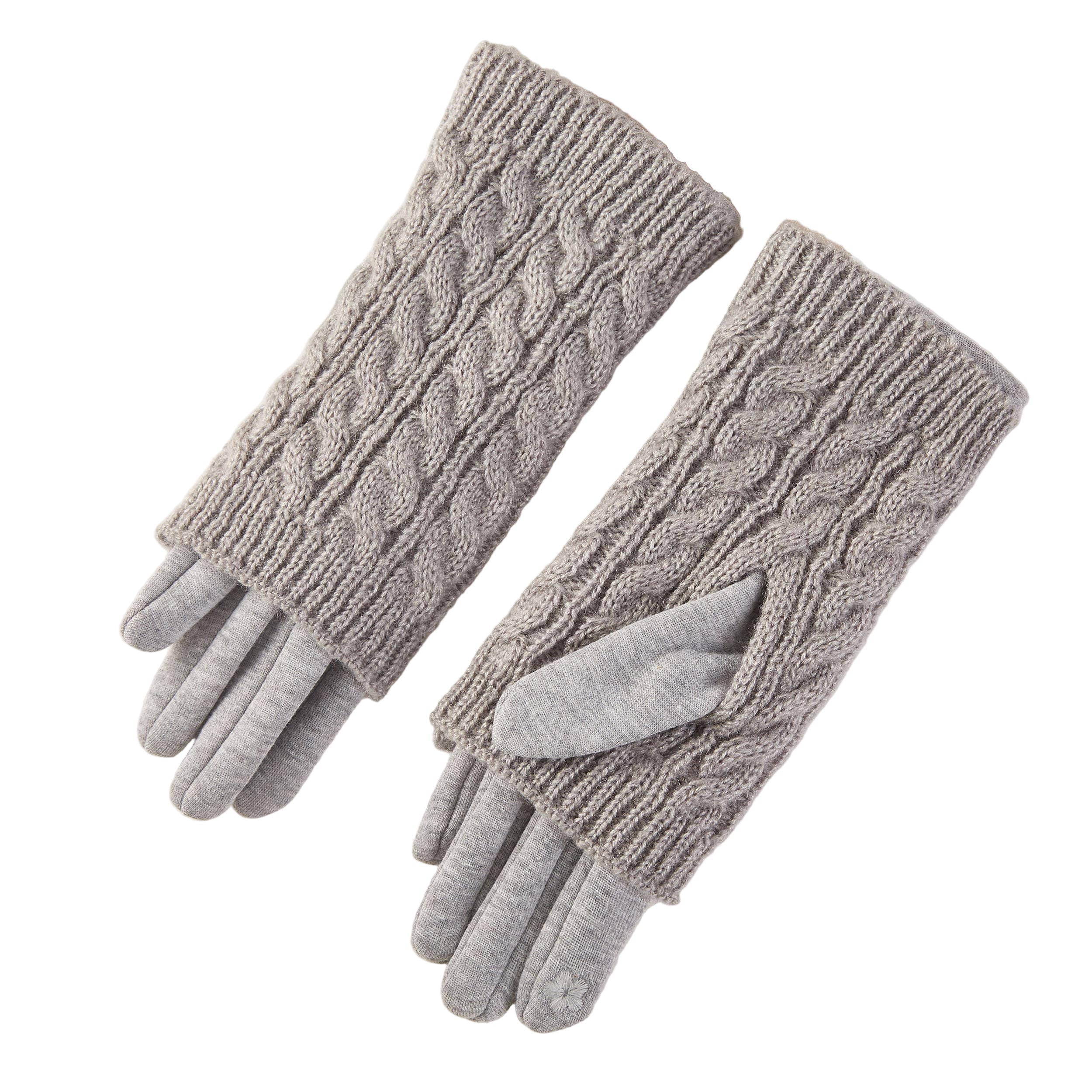 3-in-1 cable knit textured winter gloves, cozy layered cold-weather design.
