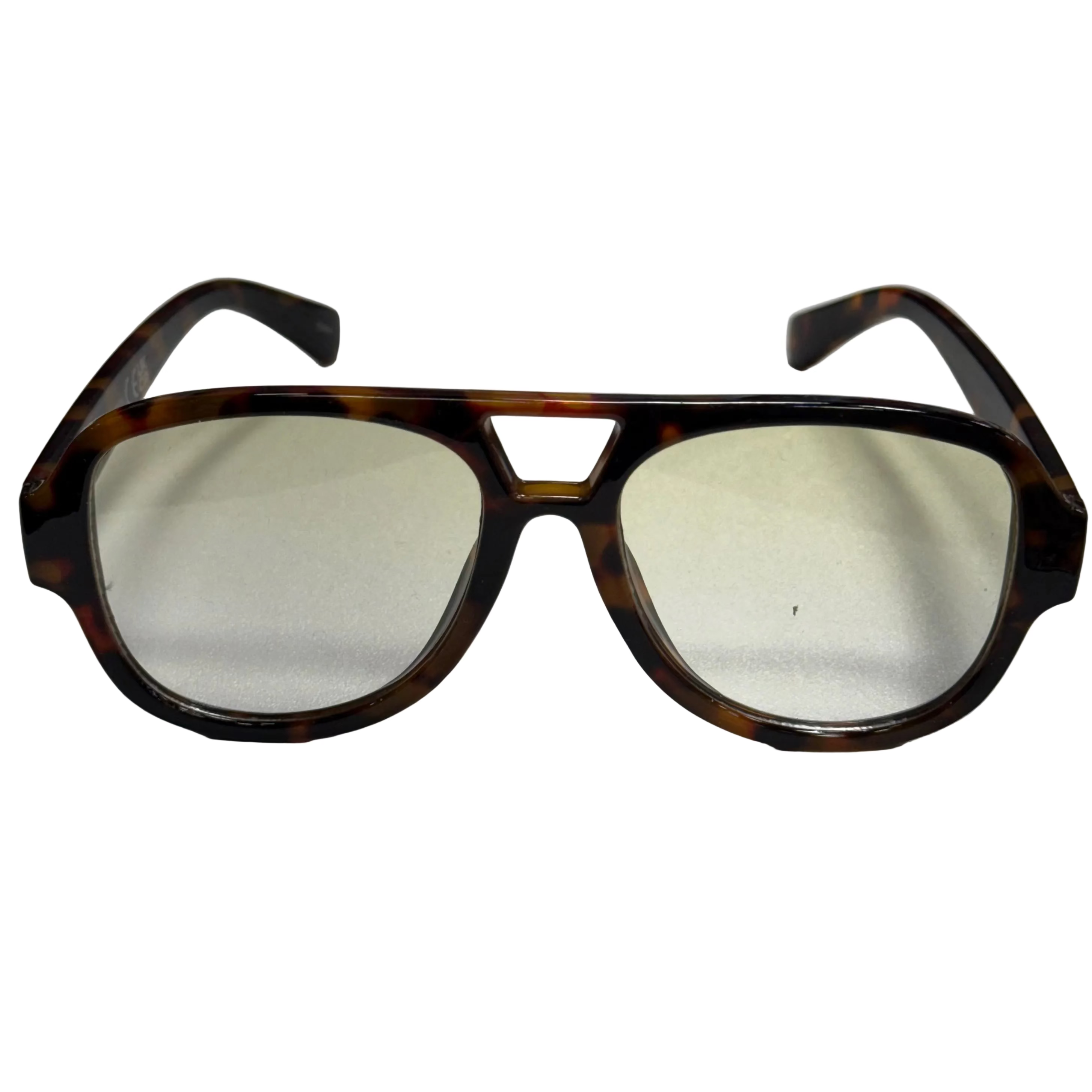 Tortoiseshell eyeglasses on a white background