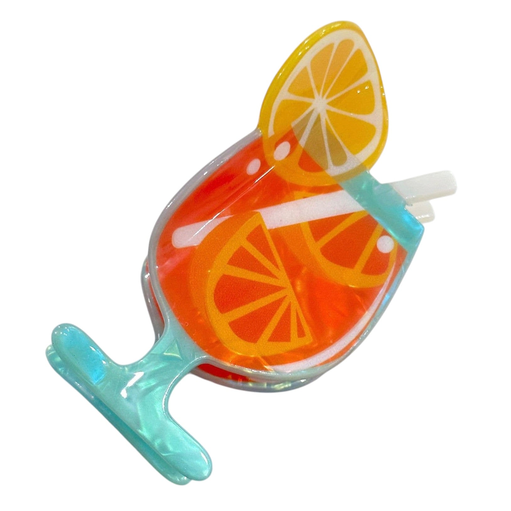 Claw clip with orange and lemon slice design on a white background