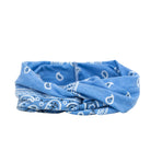 Blue bandana with white patterns on a white background