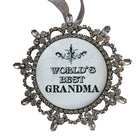 Decorative ornament with 'World's Best Grandma' text on a white background