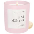 Pink candle with 'Best Mom ever' label on a white background