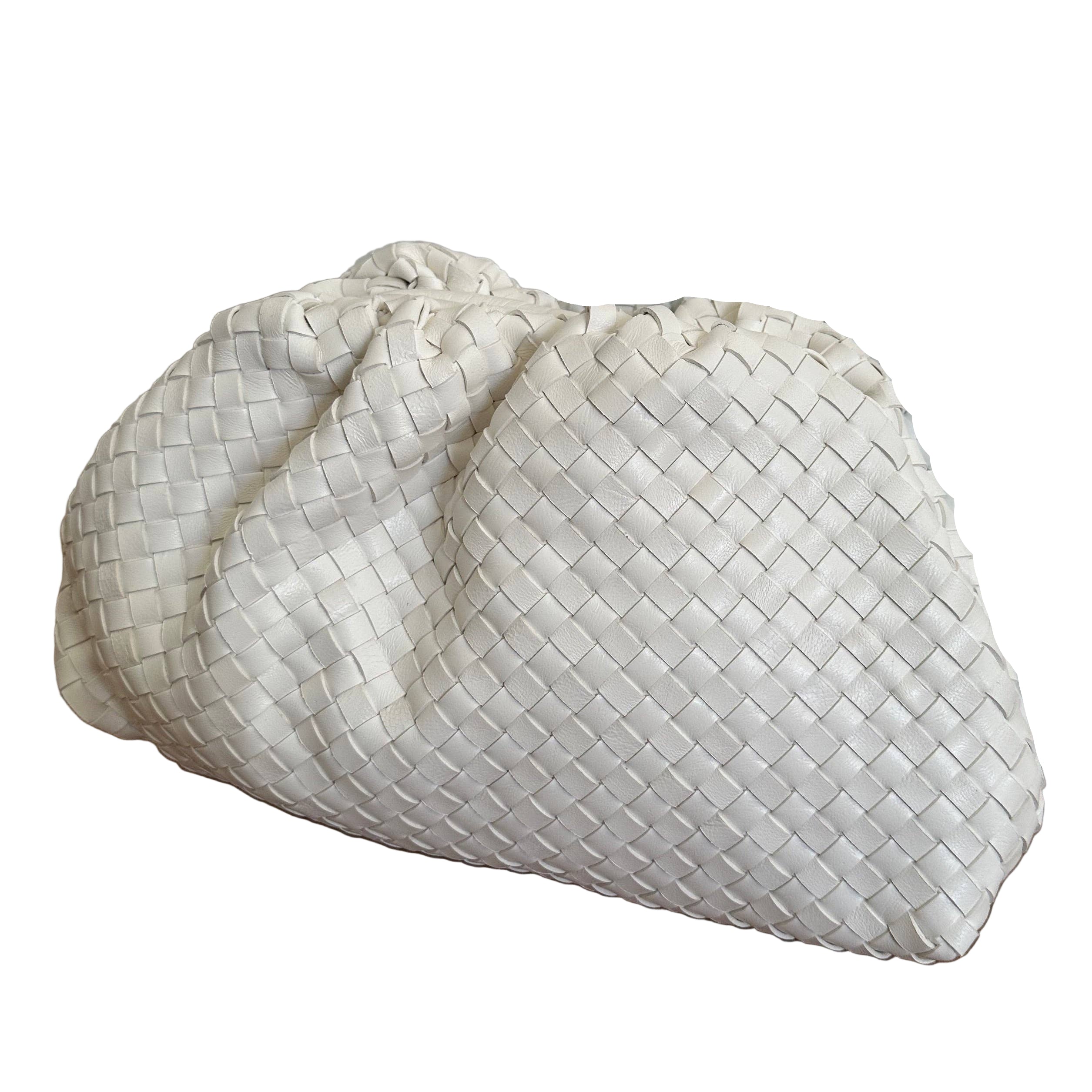 White woven handbag on a white background