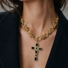 Black CZ Cross Byzantine Chain Necklace