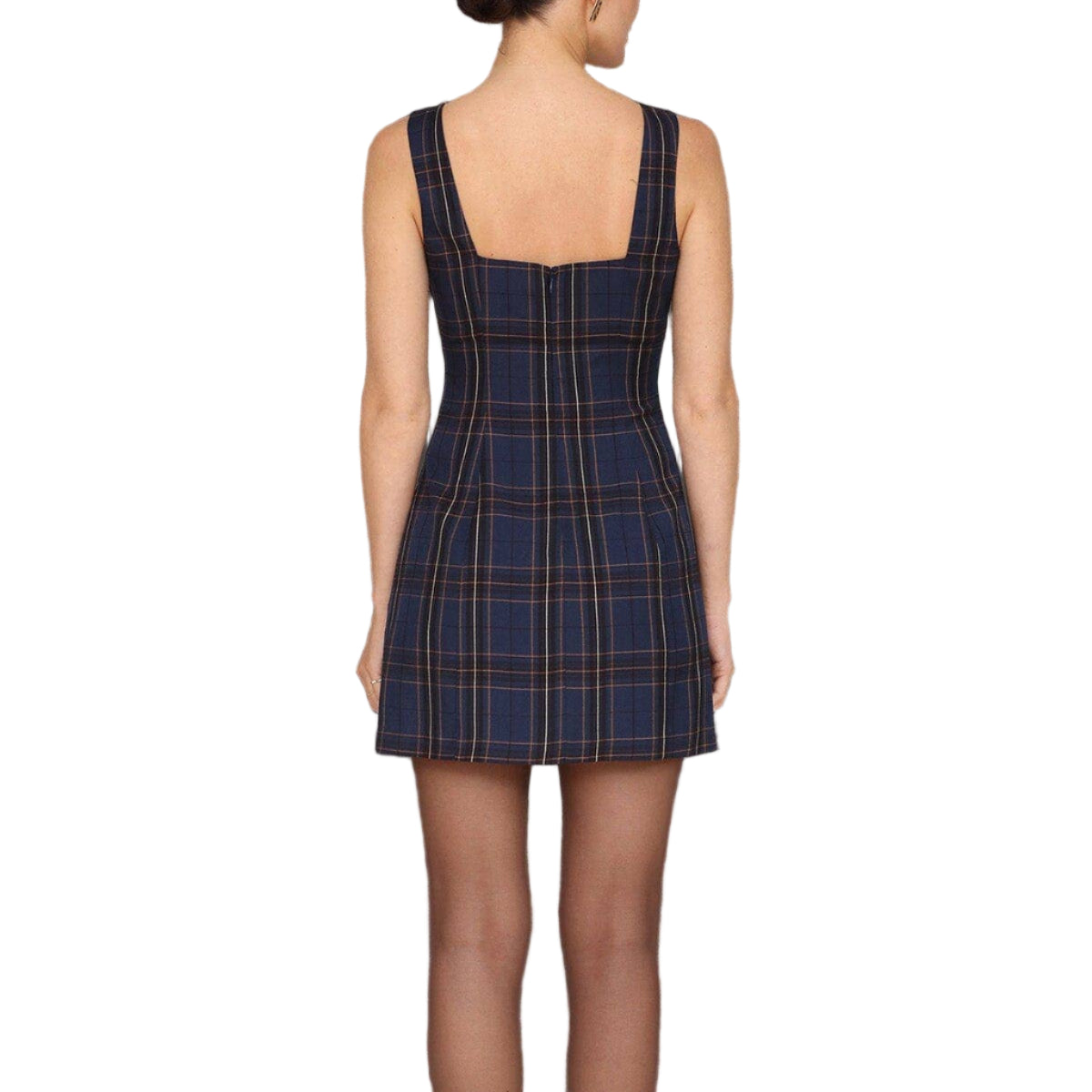 Navy plaid dress on a white background