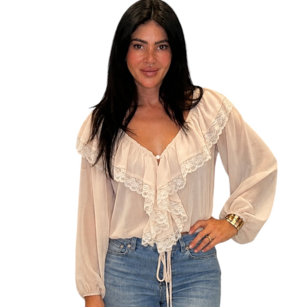 Blush Whisper Chiffon Ruffle Tie Top – Alicia DiMichele Boutique