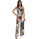 Woman wearing a colorful floral set on a white background