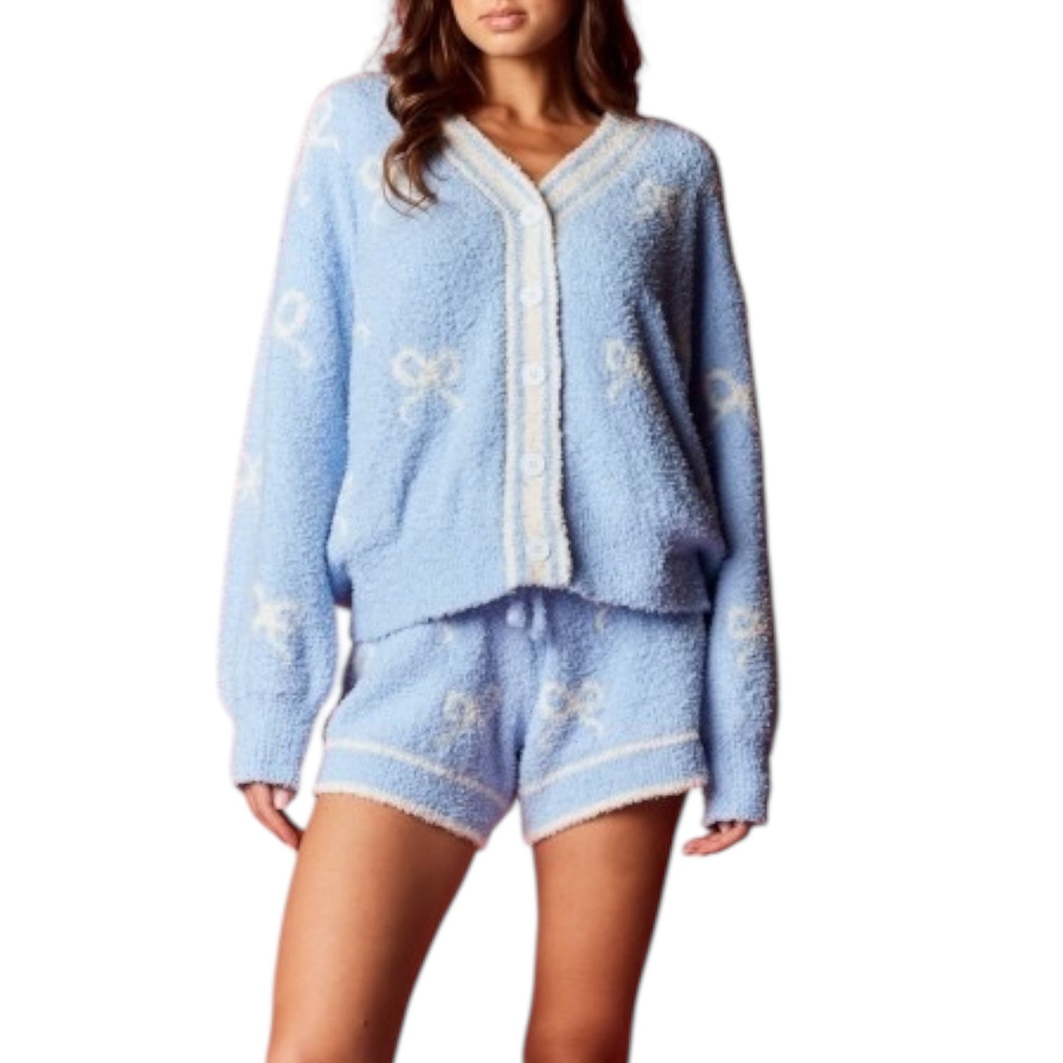 Light blue set with butterfly designs on a white background