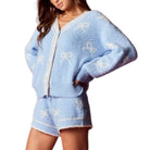 Light blue set with bow patterns on a white background