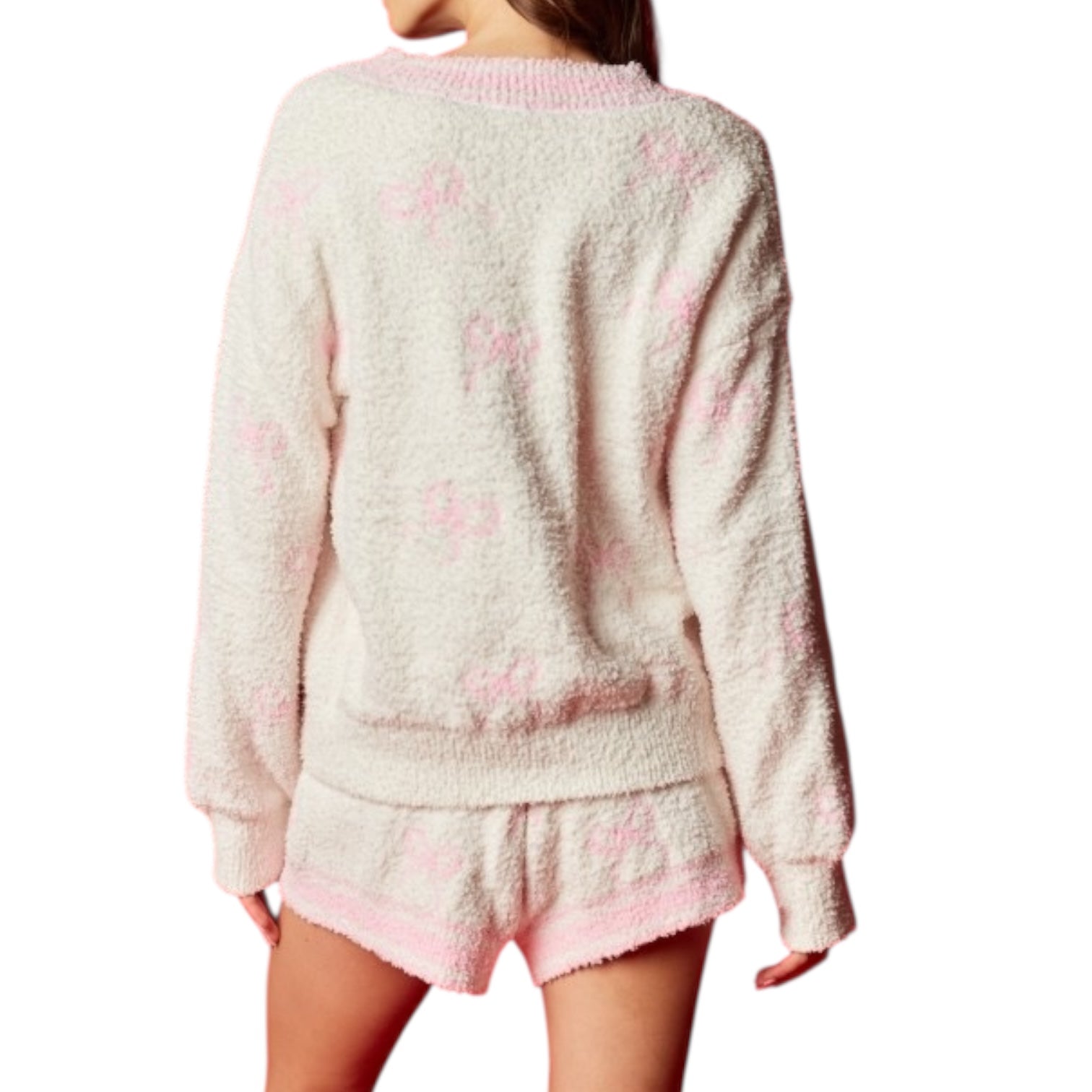 Light pink set with floral patterns on a white background