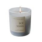 Candle labeled 'BOY MAMA' on a white background
