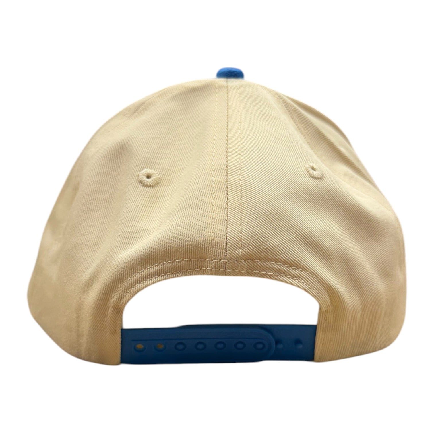 Beige cap with blue brim on a white background