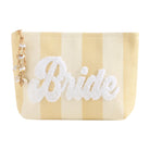 Striped pouch with 'Bride' embroidery on a white background