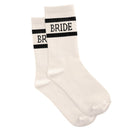 White socks with 'Bride' text on a white background
