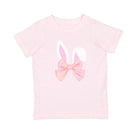 Pink t-shirt with a bow design on a white background