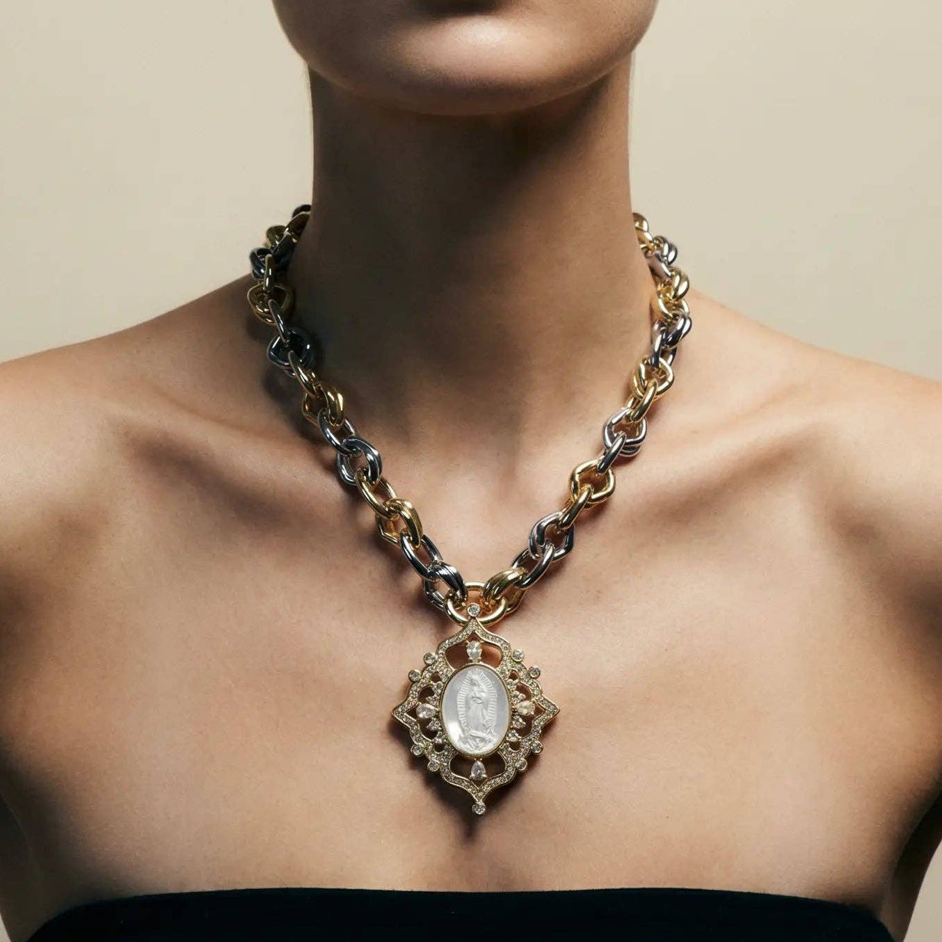 Maximalist Faith Medal Statement Necklace