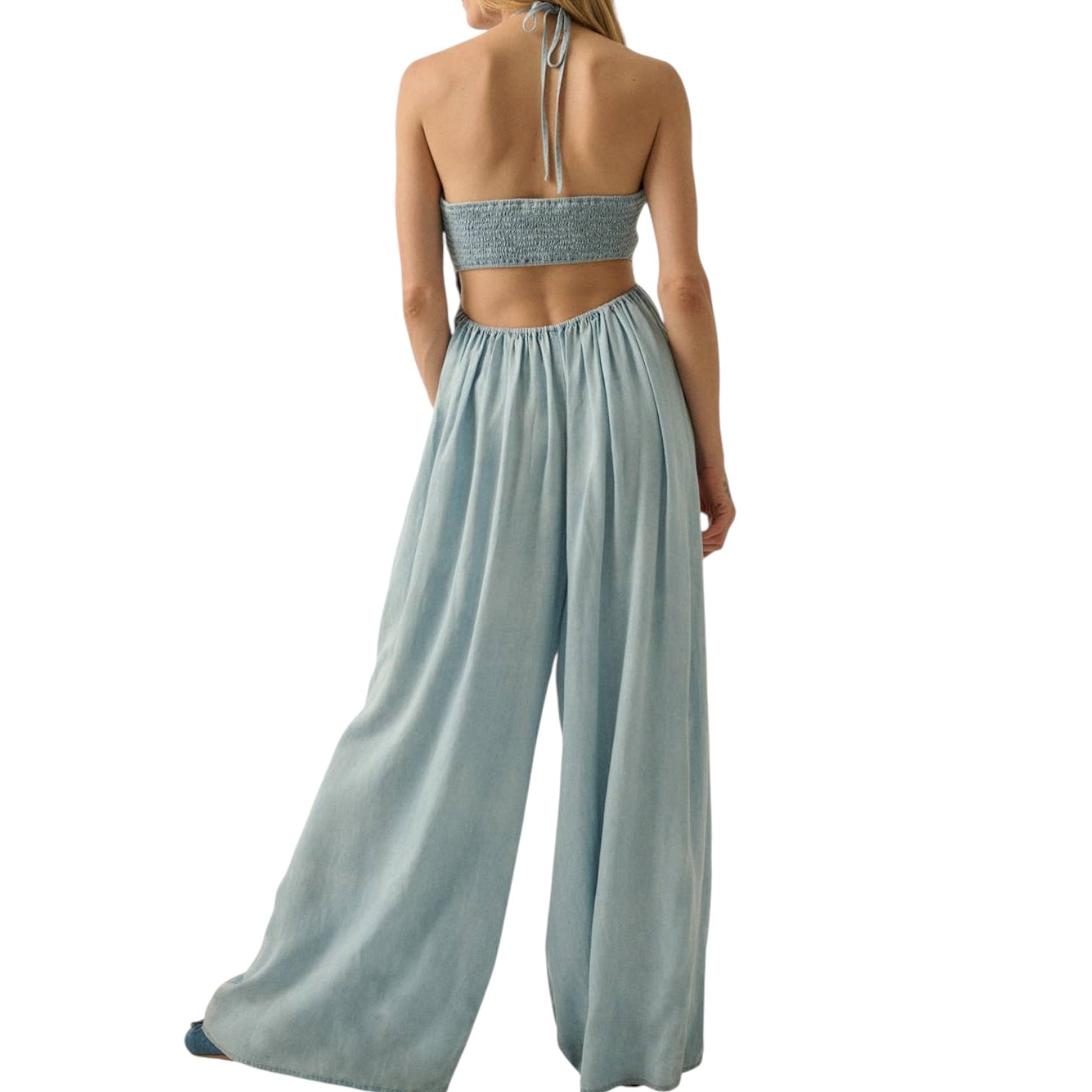 Chambray Ruched Halter Jumpsuit – Alicia DiMichele Boutique