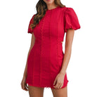 Red dress with ruffled sleeves on a white background