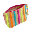 Colorful striped pouch with a tassel on a white background
