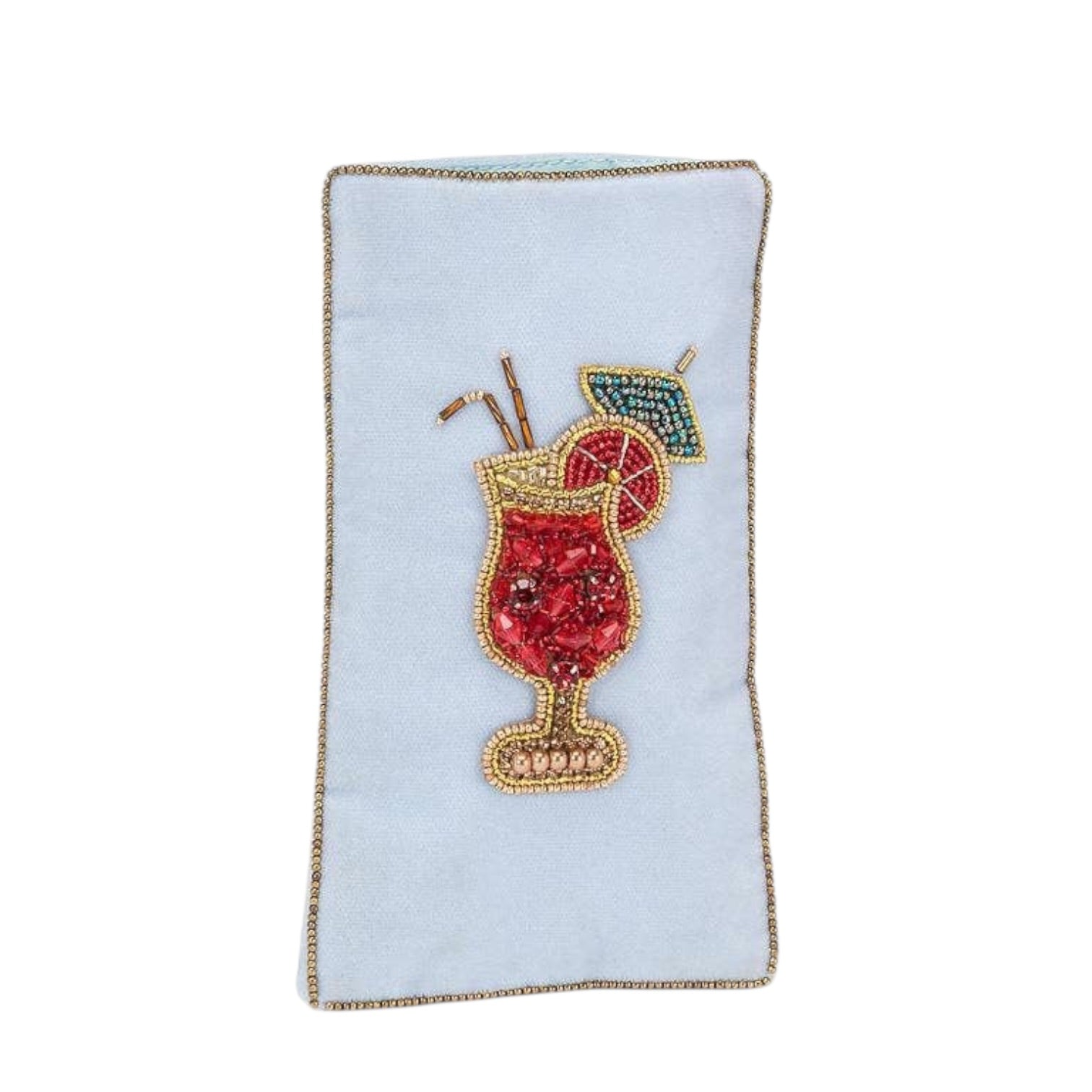 Decorative napkin with a cocktail design on a light blue background