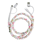 Floral beaded USB cable on a white background
