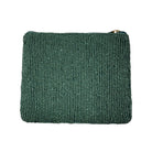 Green beaded pouch on a white background