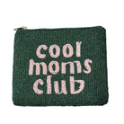 Green pouch with 'Cool Moms Club' text on a white background