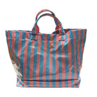 Striped tote bag with red and blue horizontal stripes on a white background