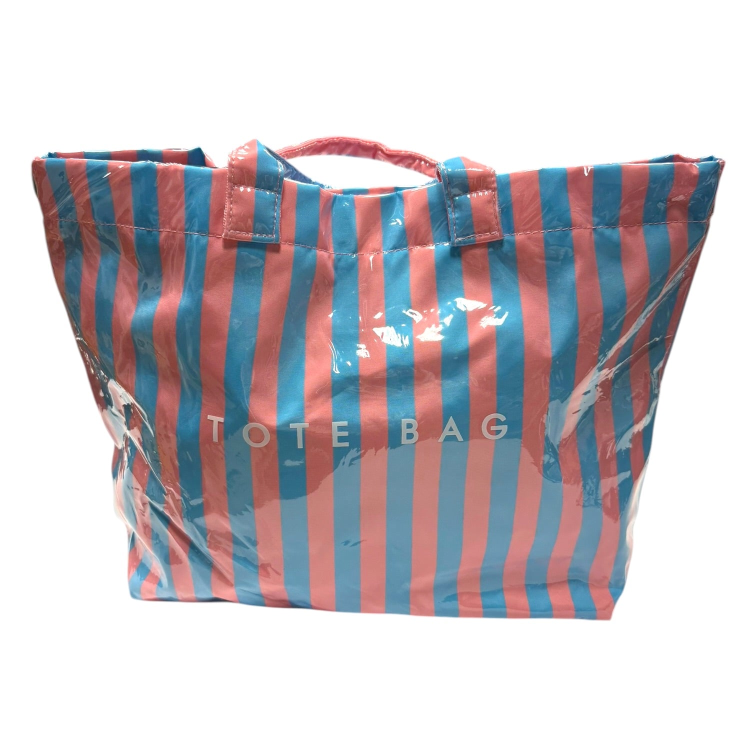 Striped tote bag with 'TOTE BAG' text on a white background
