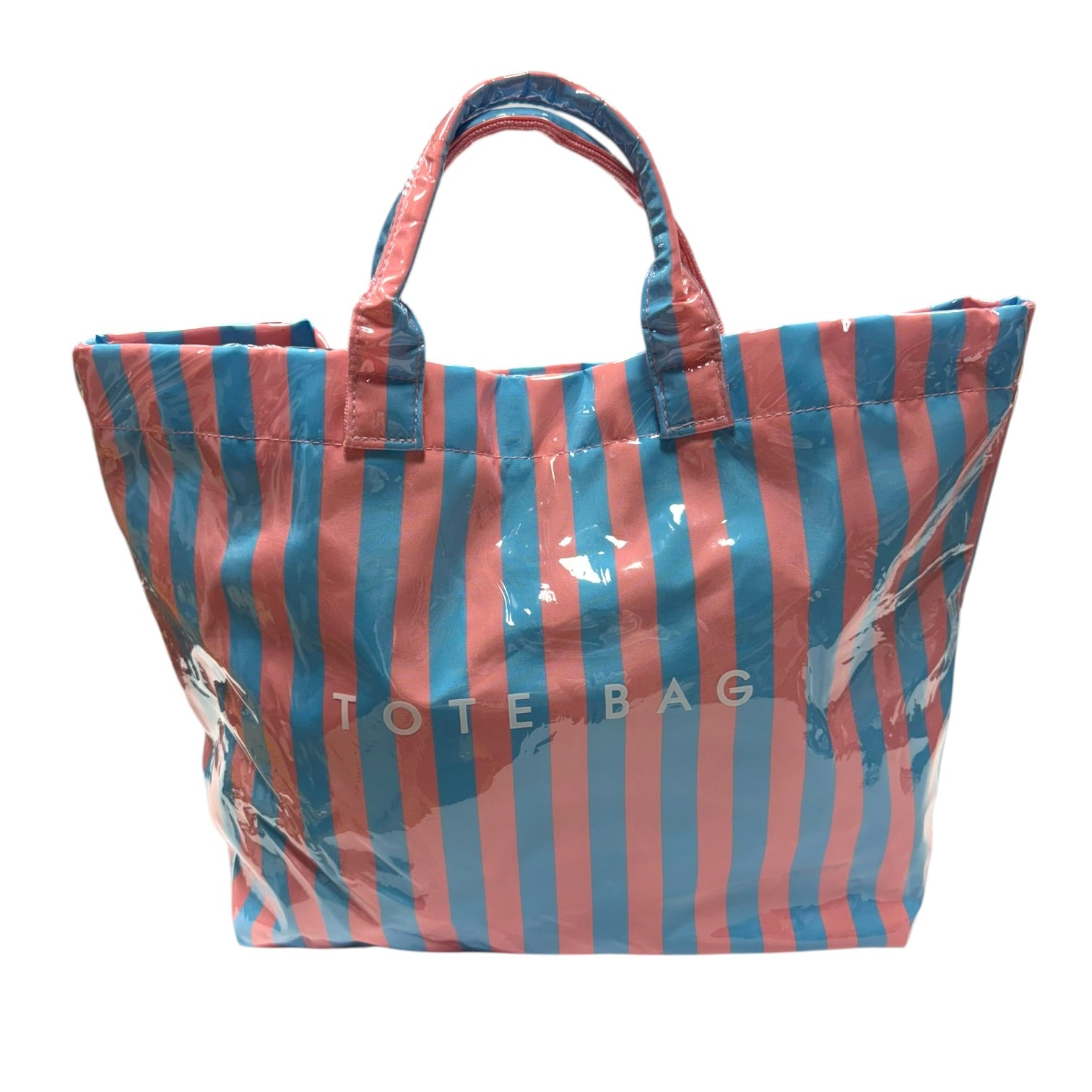 Striped tote bag with 'TOTE BAG' text on a white background