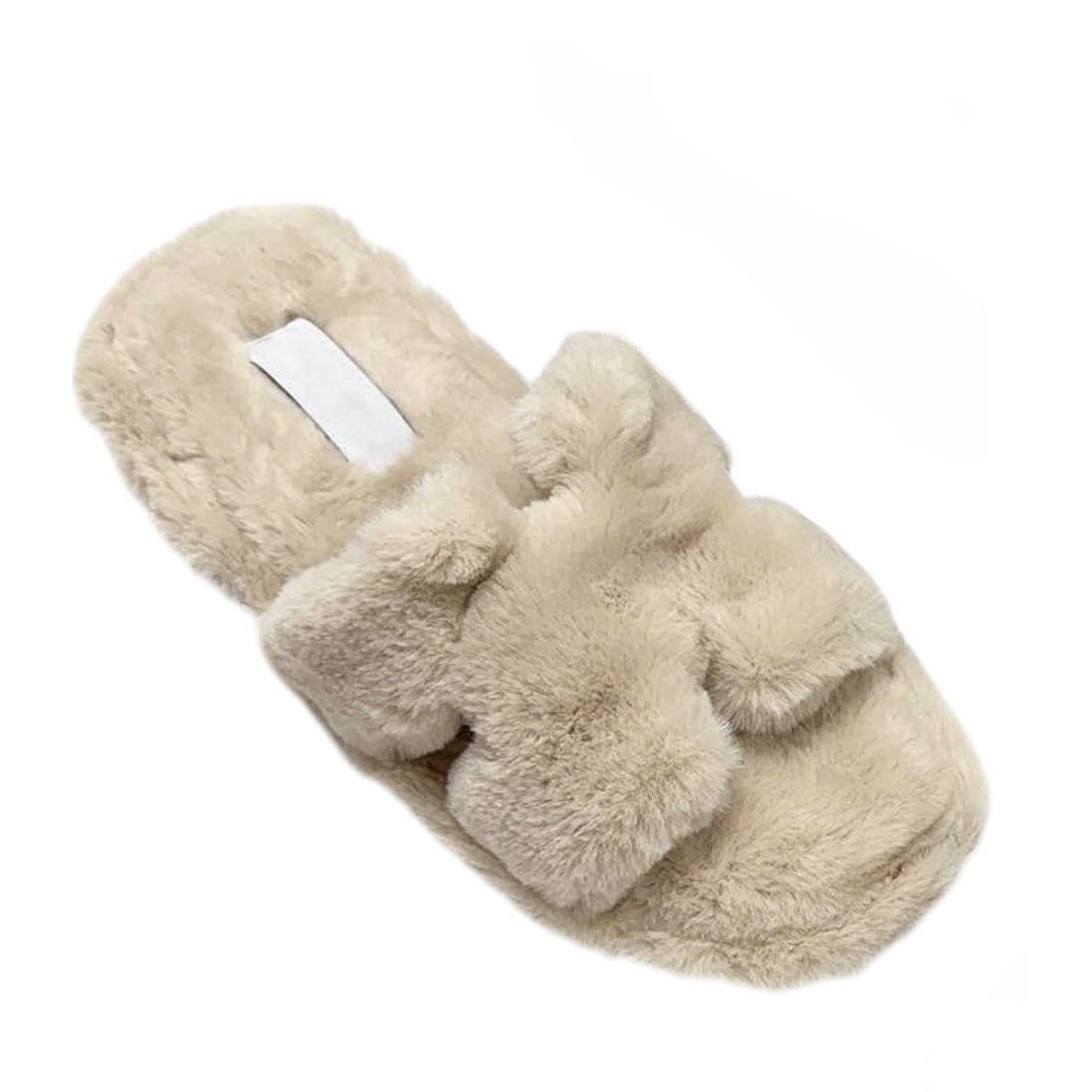 Beige fluffy slippers on a white background