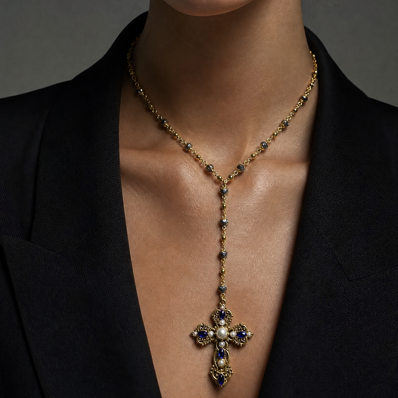 Golden Hour Cross Lariat Necklace