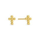 Gold cross-shaped earrings on a white background