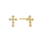 Gold cross-shaped earrings with small diamonds on a white background
