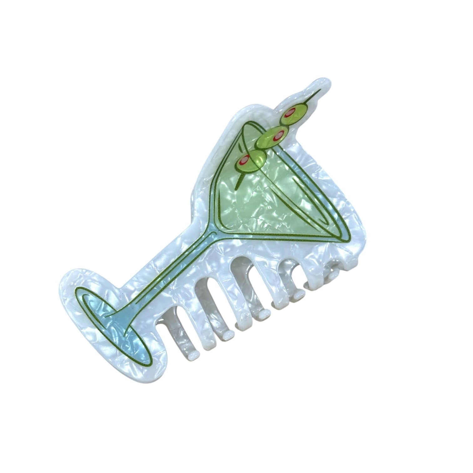 claw clip like a martini glass with a green rim on a white background