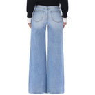 Light blue wide-leg jeans worn by a person on a white background