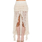 women wearing a lace ruffle skirt on white background