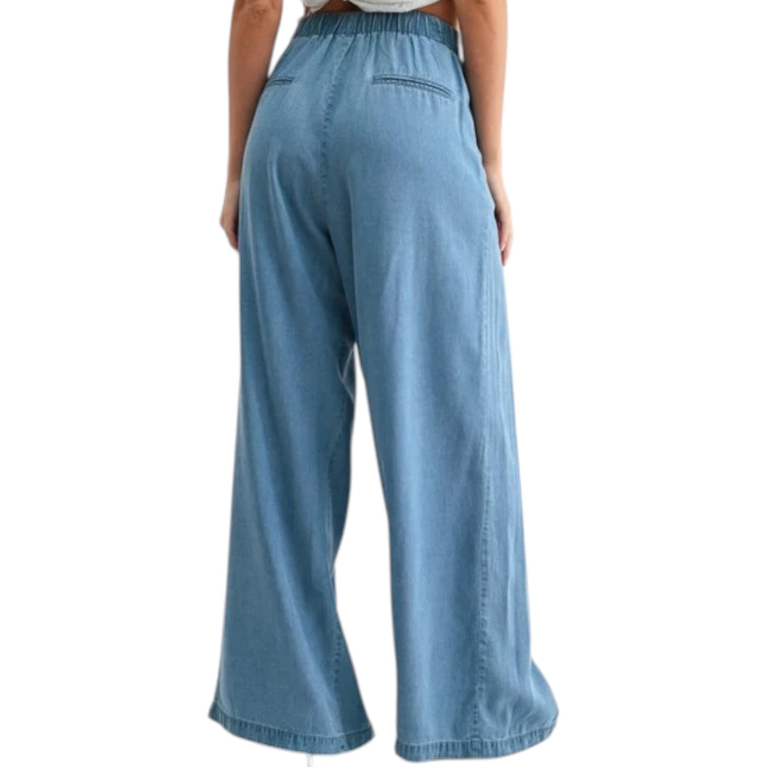 Blue wide-leg pants on a white background