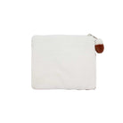 White pouch with a brown pom-pom on a white background