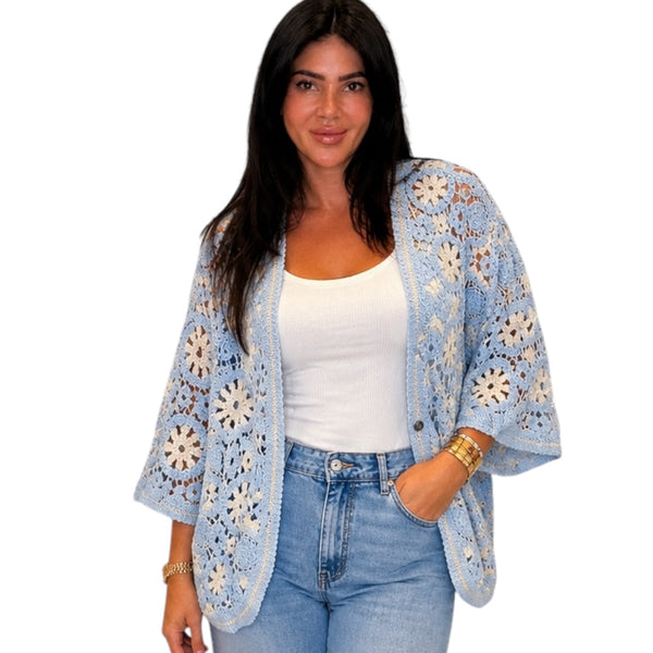 Everyday Air Crochet Batwing Cardigan - Blue – Alicia DiMichele