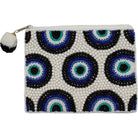 Pouch with eye pattern design on a white background