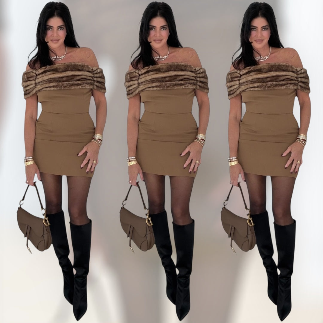 Faux Fur Off Shoulder Mini Dress – Alicia DiMichele Boutique