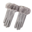 Winter gloves with faux fur trim, soft and cozy cold-weather accessory.