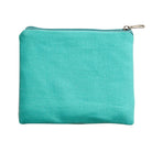 Turquoise fabric pouch with a zipper on a white background