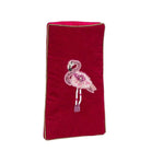 Red pouch with a pink flamingo design on a white background
