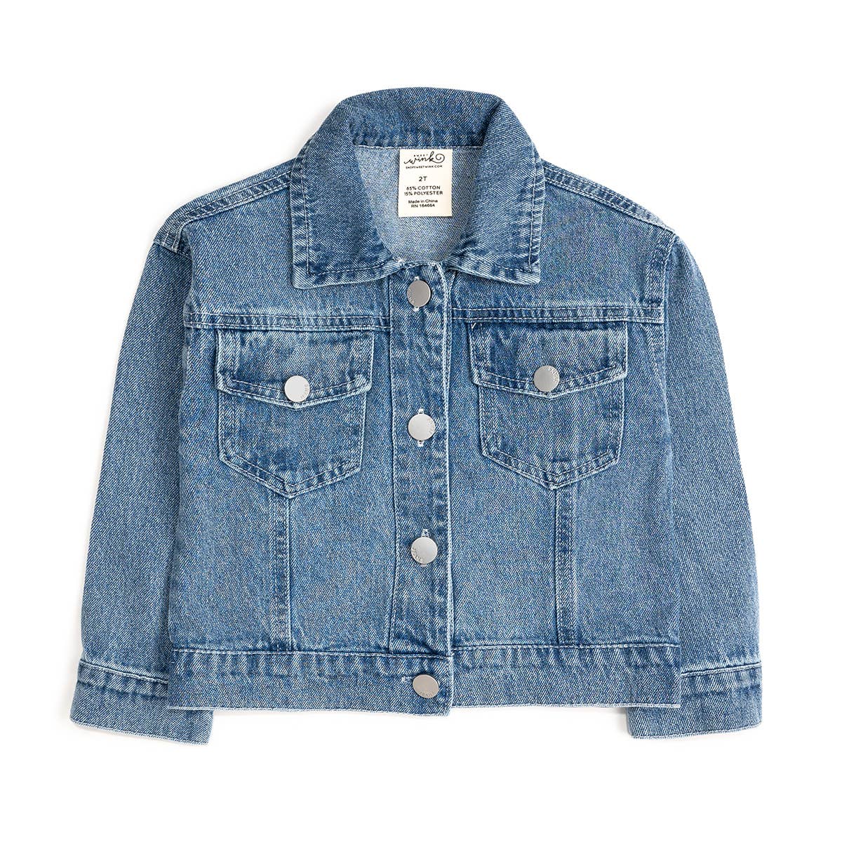 Blue denim jacket on a white background
