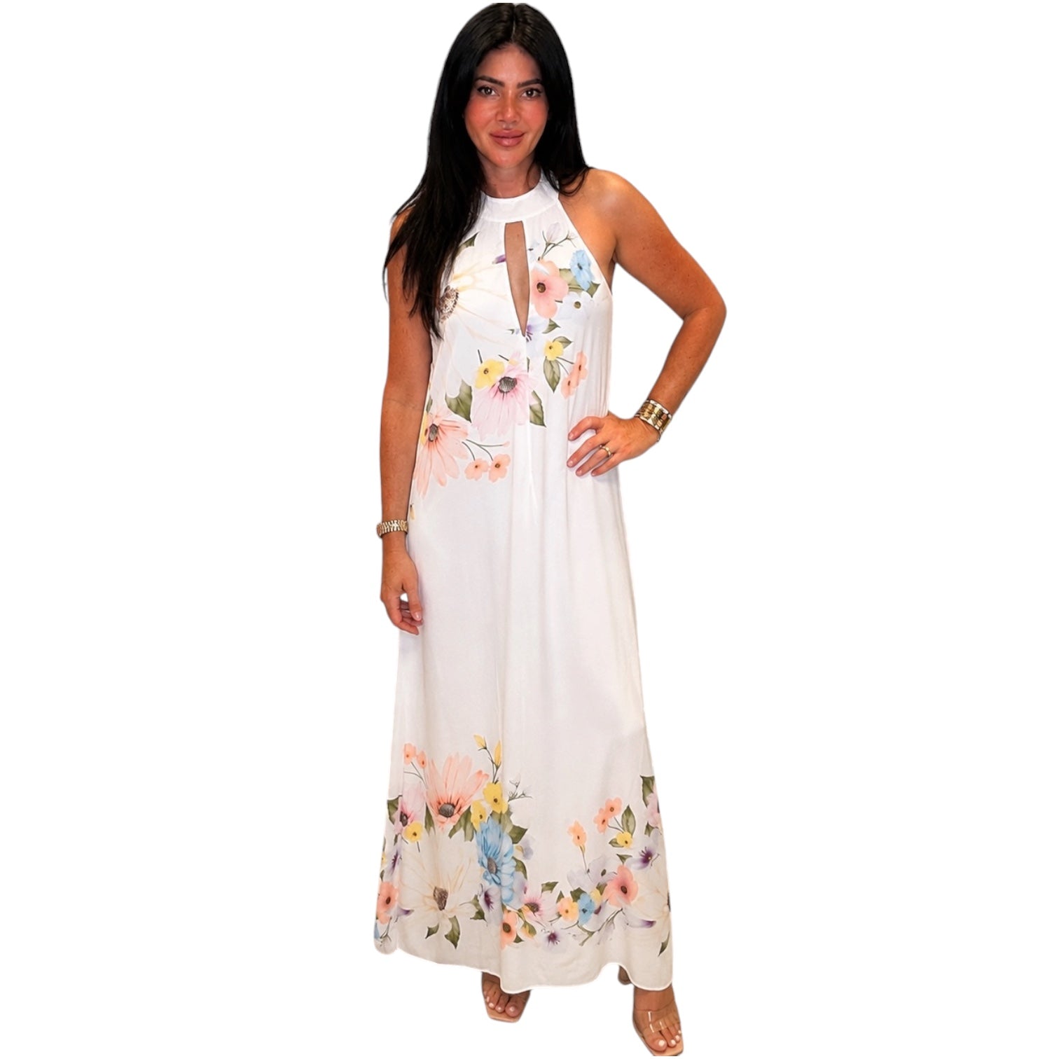 white floral halter dress Garden Maxi Medium Size:14M it offers both comfort 6-6-2026 Prom Short Homecoming Cocktail